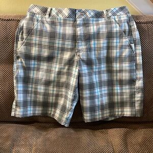 FILA Men's Sport Golf Shorts Score Card Pockets White Black Blue Plaid Size 36